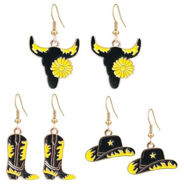Imagem de QUSIJIA Conjunto de 5 pares de brincos de cowboy com pingente de bota de caubói esmaltado, trumpet, Metal, Sem pedra preciosa