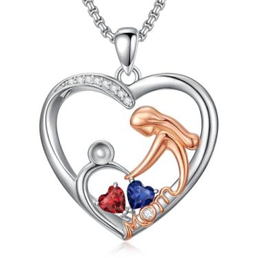 Imagem de Presentes de Dia das Mães para Mulheres Banhado a Ouro Branco 18K Mãe e Filho Amor Coração Pingente Colar Joias Presentes para Mãe, Avó, Filha, Esposa, Base, Zircônia cúbica