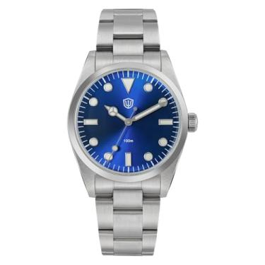 Imagem de Watchdives WD1016 VH31 Relógio de quartzo Sweep – Relógio masculino com mostrador de 37 mm, aço inoxidável, luminoso, à prova d'água, 100 m, V2/Azul/K1