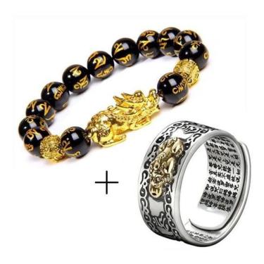 Imagem de Pulseira + Anel Riqueza Feng Shui Pixiu Amuleto Prosperidade