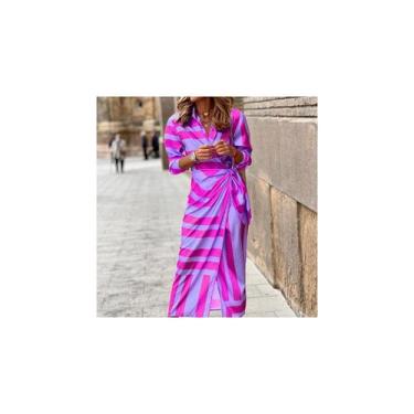 Imagem de Vestido de festa feminino longo com lapela estampada em violeta - Ligh