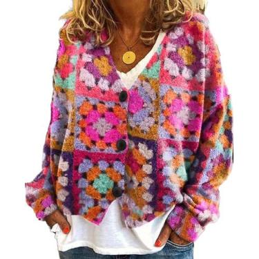 Imagem de Suéter de cardigã LOAIHA Vintage Floral Crop com decote em V feminino