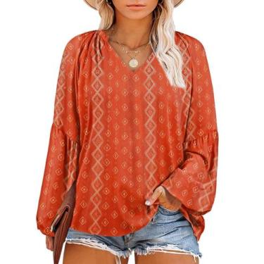 Imagem de Blusa feminina Eytino plus size boho abstrata com decote em V 1X verme