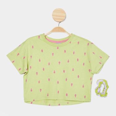 Imagem de Blusa Infantil Hering + Acessório P/ Cabelo Menina, Verde, 6A