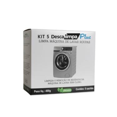 Imagem de DESCALIMPAPLUS Limpa Máquina de Lavar Roupa Natural Limpeza Interna Elimina Mal Cheiro e Odores Remove Resíduos Higienização Kit com 5 sachês em Pó 80g Cada
