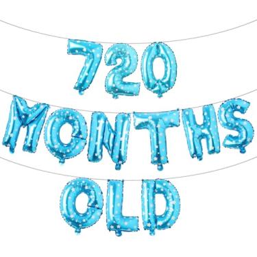 Imagem de Banner de balão multicolorido com glitter de 720 meses - Decorações engraçadas de 60 anos e festas de aniversário (estrela azul de 720 meses)
