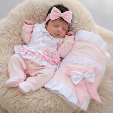 Imagem de Saída De Maternidade Bebê Menina Delicada Pompom 04 Peças - Amora Enxo