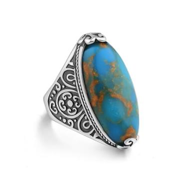 Imagem de Joliernelle Anéis de cobre turquesa para mulheres, anel vintage de aço inoxidável, Metal, Turquesa sintética