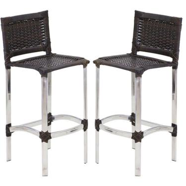 Imagem de 2 Banquetas Madri Em Alumínio Edícula, Cozinha, Balcão Trama Pedra Ferro