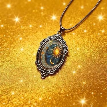 Imagem de Colar gótico de vidro de sol e lua para mulheres, colar celestial vintage, pingente de camafeu solar lunar, corrente de corda mística, joia de bruxa gótica