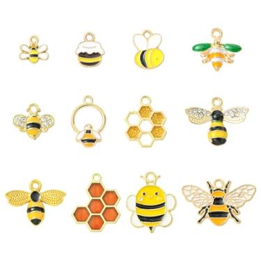 Imagem de UR URLIFEHALL 36 peças, 12 estilos, berloques de abelha esmaltados, mini pingentes fofos de favo de mel para brincos faça-você-mesmo, pulseira, colar, joias