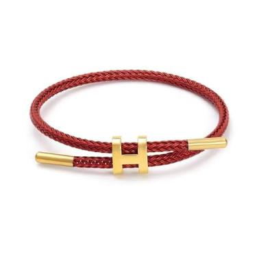 Imagem de StyleJella Pulseira feminina de aço de titânio ajustável banhada a ouro 18 k com fivela em forma de H polida – Joias de presente, 7, Zinco, Sem Pedra Preciosa