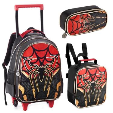 Imagem de Kit Mochila Rodinhas Lancheira Estojo Infantil Escolar Menino Spider Dark Aranha Miles Morales-Masculino