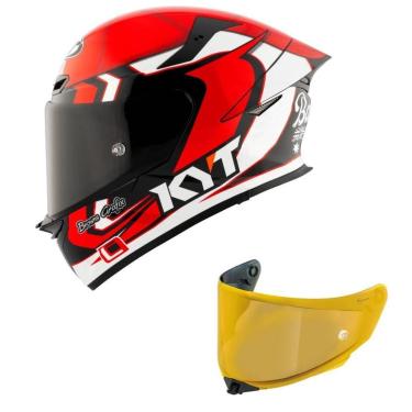 Imagem de Capacete KYT TT Revo Bayliss Preto Branco e Vermelho Mais Viseira Dourada-Masculino