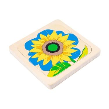 Imagem de Esquirla Quebra-cabeça de madeira do ciclo da vida com várias camadas, um presente prático e útil para o ensino, ideal para meninos e meninas de 4 a 8 anos, Girassol