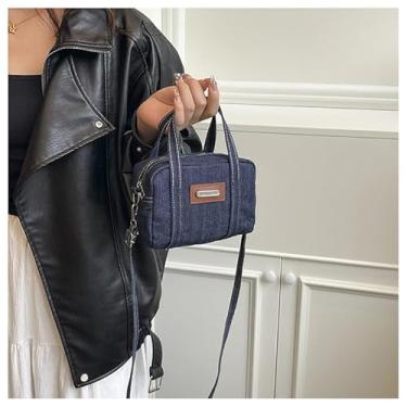 Imagem de Bolsa tiracolo feminina vintage jeans – Bolsa de ombro pequena moderna com fecho de zíper, Azul, Medium, Moderno