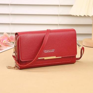 Imagem de Bolsa transversal pequena para mulheres, bolsa para celular, bolsa de ombro feminina, carteira com compartimentos para cartão de crédito, Vermelho, Medium, vermelho