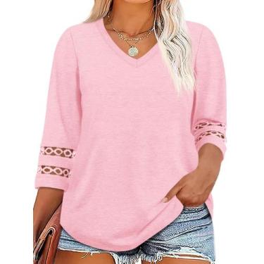 Imagem de Blusa túnica Beautife feminina tamanho grande, manga 3/4, rosa