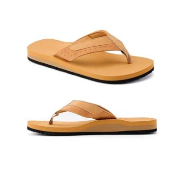 Imagem de Chinelo masculino suporte arco tapete de ioga couro caminhada sandália tanga slip-on interior exterior, Caqui, 36