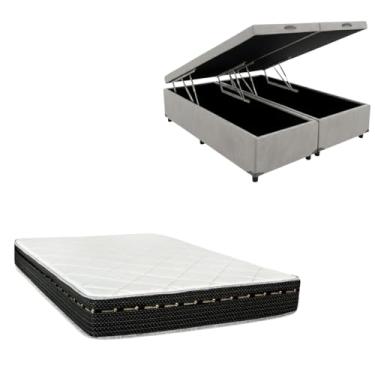 Imagem de Cama Box Baú Bipartida Blindada + Colchão Eagle Molas Bonnel 22cm | Kit Completo com Cabeceira Botonê Opcional | Diversas Cores (2, CORINO CINZA, SEM CABECEIRA)