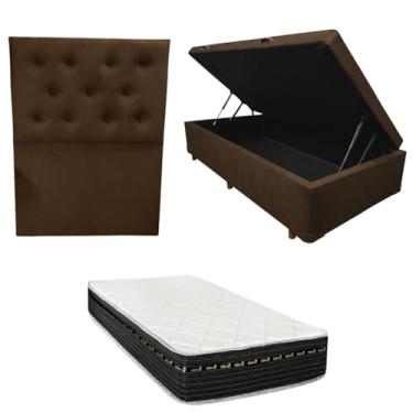 Imagem de Cama Box Baú Blindada com Colchão Eagle Molas Bonnel 22cm + Cabeceira Botonê (SUEDE MARROM, Solteiro)
