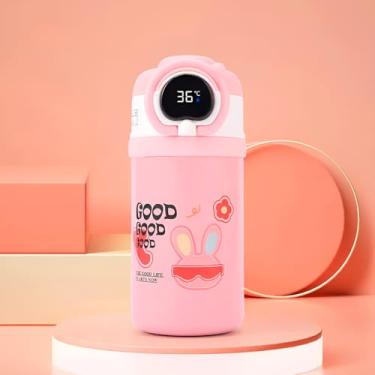 Imagem de Garrafa Térmica Infantil com Tela Digital LCD, 550ml, Aço Inox, Display Termômetro, Canudo Retrátil, Tampa Antivazamento, 21cm x 8.5cm (Rosa)