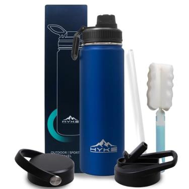 Imagem de U2PiCK Garrafa de água isolada de 680 g – Garrafa de aço inoxidável a vácuo com canudo, bico, alça, 3 tampas – à prova de vazamento, livre de BPA, serve para porta-copos – Garrafa térmica de metal