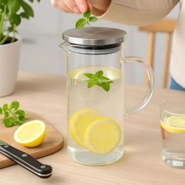 Imagem de Jarra de Vidro Borossilicato 1,1L – Tampa de Inox, Resistente ao Calor, Elegante e Durável para Água, Suco, Chá e Café