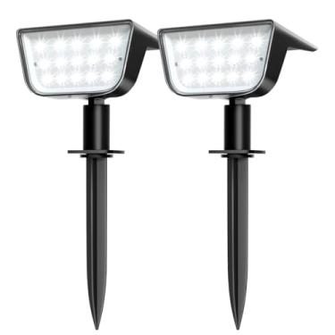 Imagem de OUGELEE Luzes solares para ambientes externos, luzes solares ultra brilhantes para jardim, branco frio, holofotes de paisagem IP68 à prova d'água, 800LM 6500K para garagem, parede de jardim, garagem,