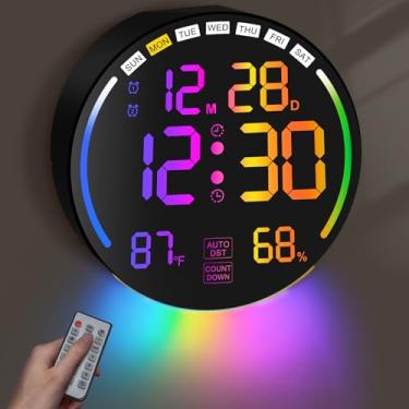 Imagem de Pytha Sight Relógio digital de parede, relógio digital de 26.2 cm, visor grande com controle remoto, temporizador de contagem regressiva, luz noturna RGB, brilho automático, alarme, horário de verão