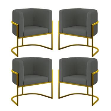 Imagem de Kit 4 Cadeiras Poltrona Lua Veludo Gold Balaqui Cinza