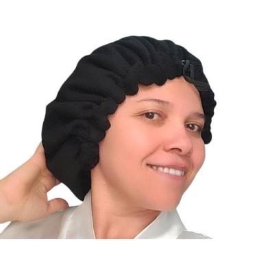 Imagem de Toalha  turbante para secar o cabelo preto. - IsaToucas 