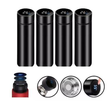 Imagem de Kit 4 Garrafas Térmica Aço Inox Termômetro Led Digital 400Ml