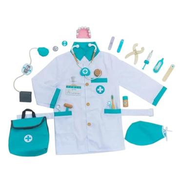 Imagem de Almencla Kit de Fantasia de Médico para Crianças de 3 a 8 Anos - Design Realista e Leve - Ideal para Presentear em Festas - Acessórios e Roupa de Simulação, Azul