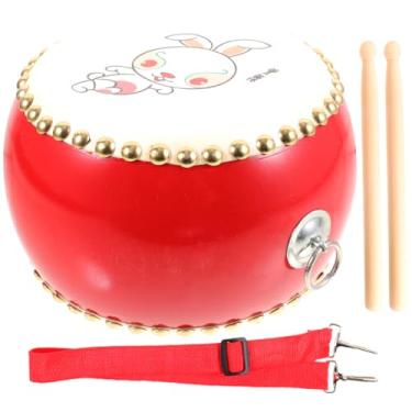 Imagem de SUPVOX Tambor de madeira de 17 cm: conjunto de bateria de madeira com uma alça ajustável e 2 baquetas - Instrumento musical sensorial de bateria com padrão de coelho do zodíaco chinês para