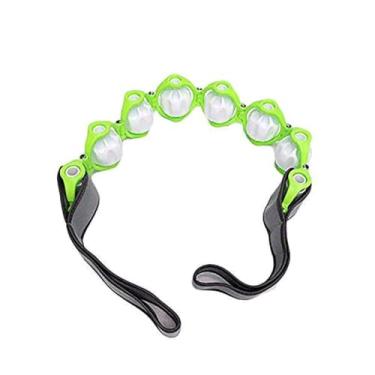 Imagem de Massageador Corporal Roller com 6 Cilindros, 100cm de Comprimento, Plástico Verde e Preto, Alça em Tecido, para Relaxamento Muscular e Massagem Corporal