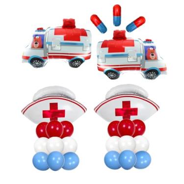 Imagem de Congrats World Nurses Day Party Aluminum Foil Balloon Set Ambulância Cápsula Ambulância Balão de Ambulância e Boné de Enfermeira Balões com Balões de Látex Vermelho Branco Azul Festa Formatura Escola
