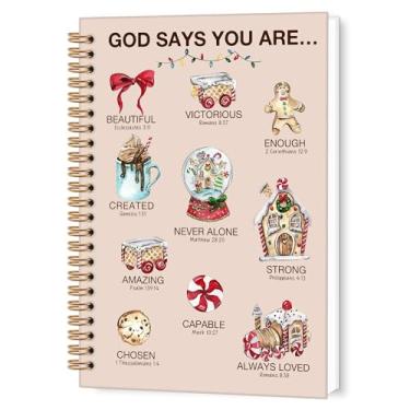 Imagem de TWRVI Caderno God Says You Are Spiral, Caderno Christian Bow College para material de escritório escolar, versículo da Bíblia de Natal, cadernos de diário inspiradores 14 x 8,7 cm, 164 páginas