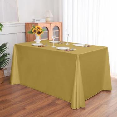 Imagem de Wuluwala Toalha de mesa retangular para banquetes, cor sólida, resistente, resistente a vincos, lavável, toalha de mesa de cetim, capa decorativa para mesa de jantar, buffet, festa e casamento, ouro