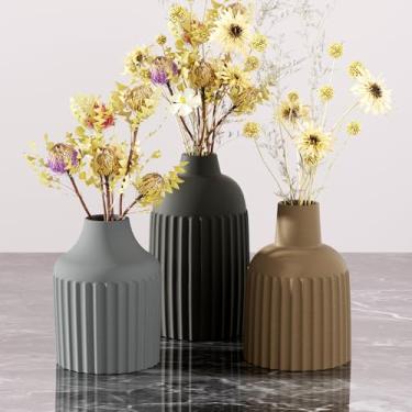 Imagem de Conjunto de 3 vasos pequenos de cerâmica - vasos decorativos de flores estéticas boêmias modernas, decoração de casa, para cozinha, sala de jantar, quarto, escritório, sala de estar, banheiro e