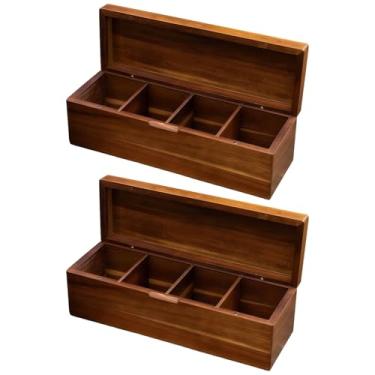 Imagem de Organizador de caixa de chá de madeira com gavetas 2 peças, armazenamento de saquinhos de chá para caixa, armazenamento compacto de soluções, ótimo para salas de chá, casa e escritório, duradouro e