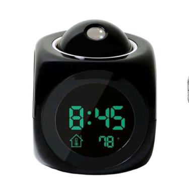 Imagem de Relógio Despertador Digital com Projeção LED, Multifunções, Display de Temperatura, Função Soneca, Voz Falante, 8x8x8cm, Plástico, Preto e Branco