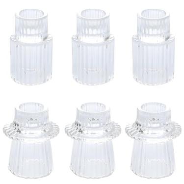 Imagem de Castiçais, vidro canelado, conjunto de seis, castiçal de vidro transparente elegante e suportes de tealight, para festas, casamentos e decoração de casa