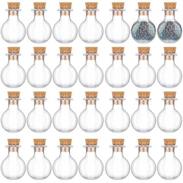 Imagem de 100 mini frascos de vidro com rolhas, pingente redondo de garrafa plana de 1 ml, frascos pequenos transparentes para artesanato, pingentes de perfume, joias DIY e fabricação de presentes