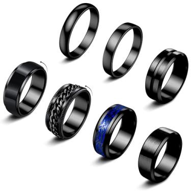 Imagem de sailimue 7 peças de anéis de aço inoxidável para homens e mulheres banhado a ouro 14K conjunto de anéis fidget cool spinner anel de corrente alívio da ansiedade simples masculino noivado promessa