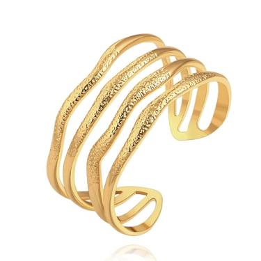 Imagem de POTESSA Pulseira feminina banhada a ouro 18 quilates com várias camadas marteladas em ouro vintage