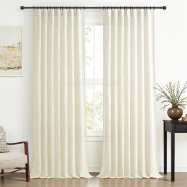 Imagem de Cortinas longas para sala de estar creme, 250 cm, mistura de linho grosso, bege, plissado, bolso traseiro, aba e haste, cortina de janela grande com filtro de luz semitransparente para painéis de