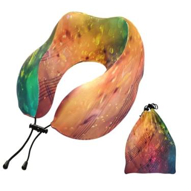 Imagem de CEBUGI Travesseiros de viagem portáteis em forma de U, travesseiro de pescoço de espuma viscoelástica com trava de corda ajustável para avião, viagem, trem, negócios, escritório, soneca (nota musical)
