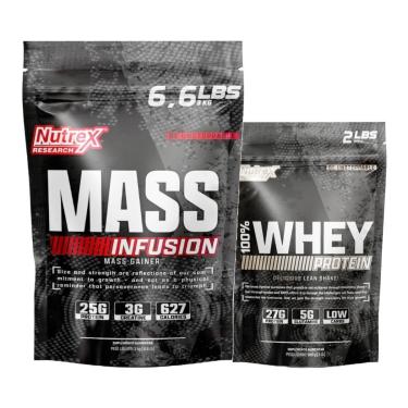 Imagem de Kit Mass Infusion 3kg + 100% Whey Refil 900g Nutrex Research-Unissex