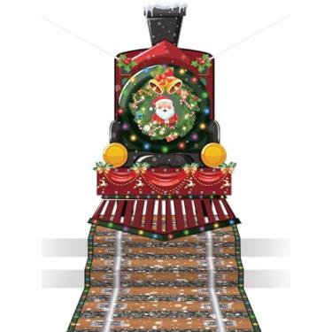Imagem de Woosytoo Faixa de decoração de festa de trem de Natal, design de corredor ferroviário de poliéster para festa, aniversário, escola, porta, parede, decoração de férias internas e externas